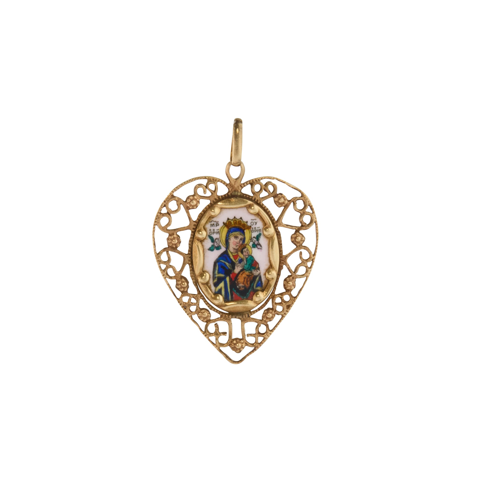 Enamel Our Lady of Perpetual Help and Sacred Heart of Jesus Pendant