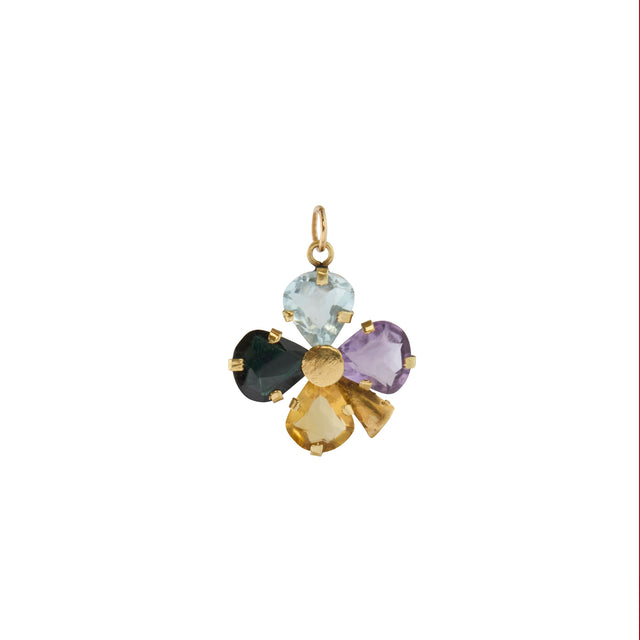 Aquamarine and Amethyst and Citrine and Tourmaline Four Leaf Clover Pendant