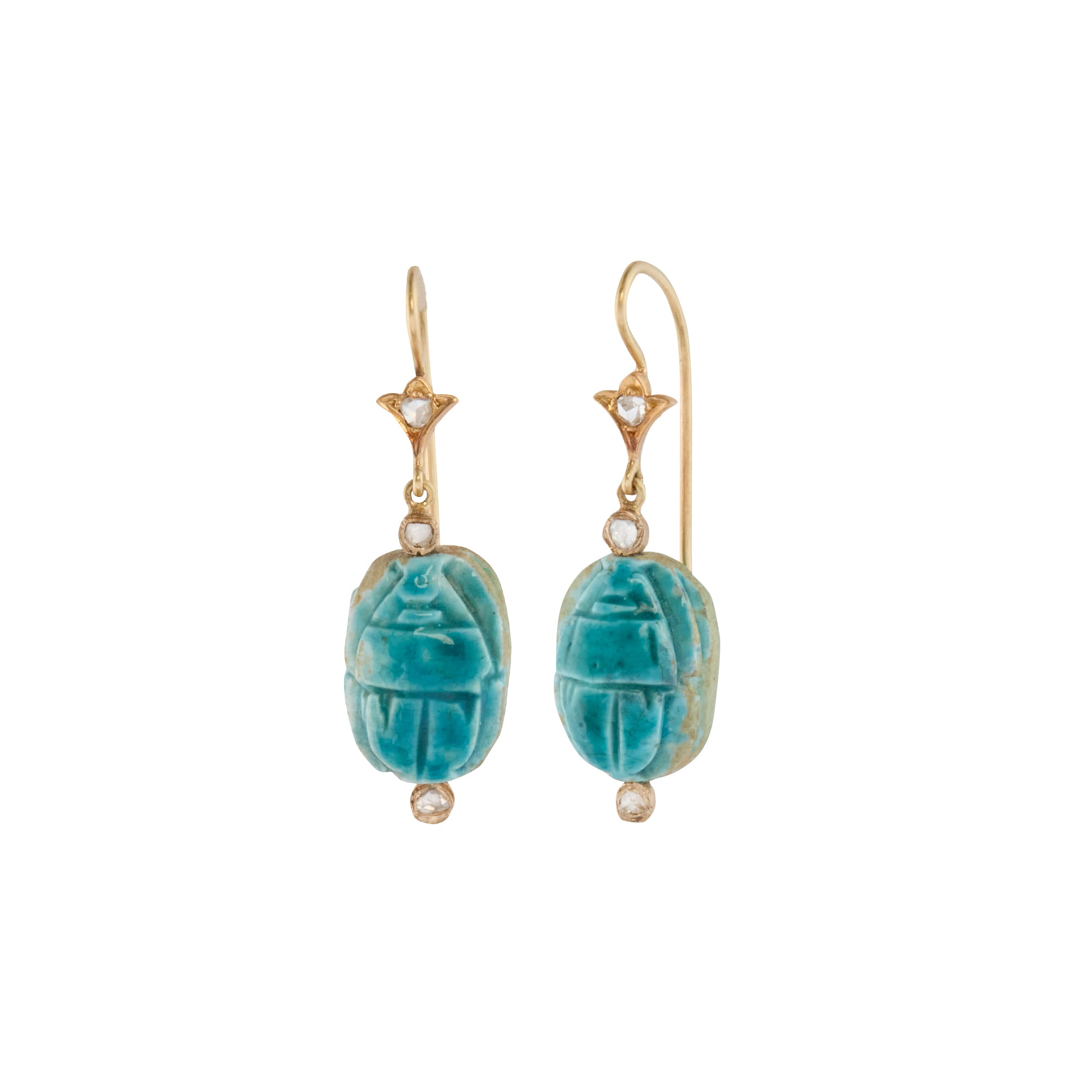 Turquoise and Diamond Scarab Earrings