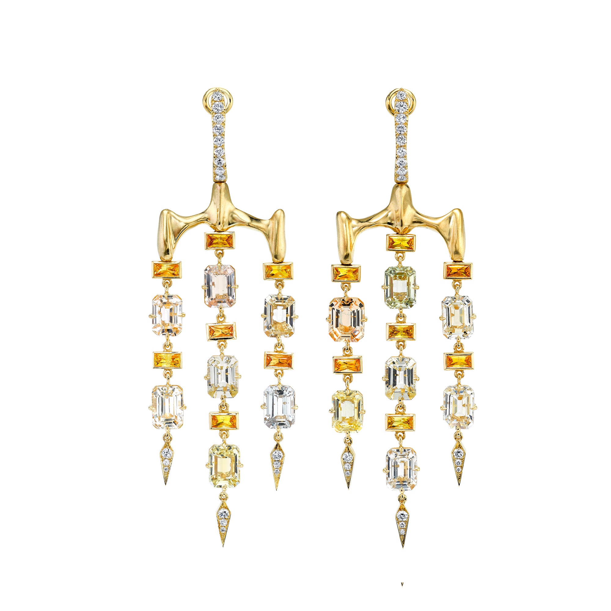 Multi Color Sapphire and Yellow Sapphire and Diamond Chrona Chandelier Earrings