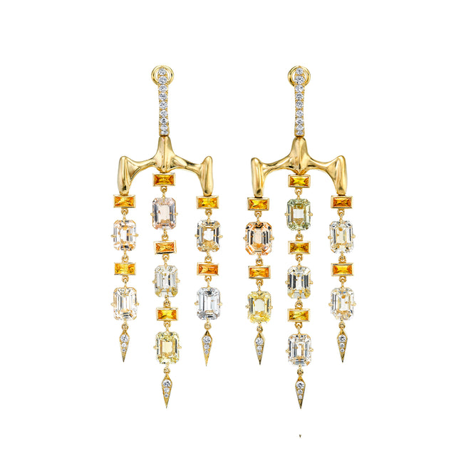 Multi Color Sapphire and Yellow Sapphire and Diamond Chrona Chandelier Earrings