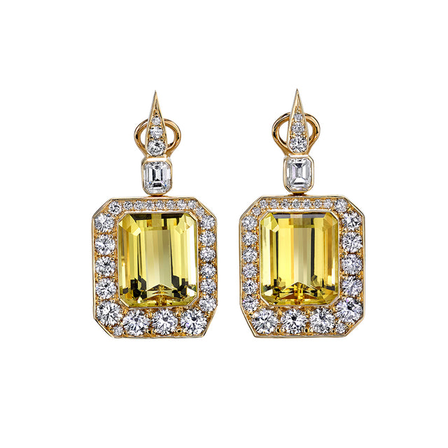 Yellow Beryl and Diamond Compass Earrings