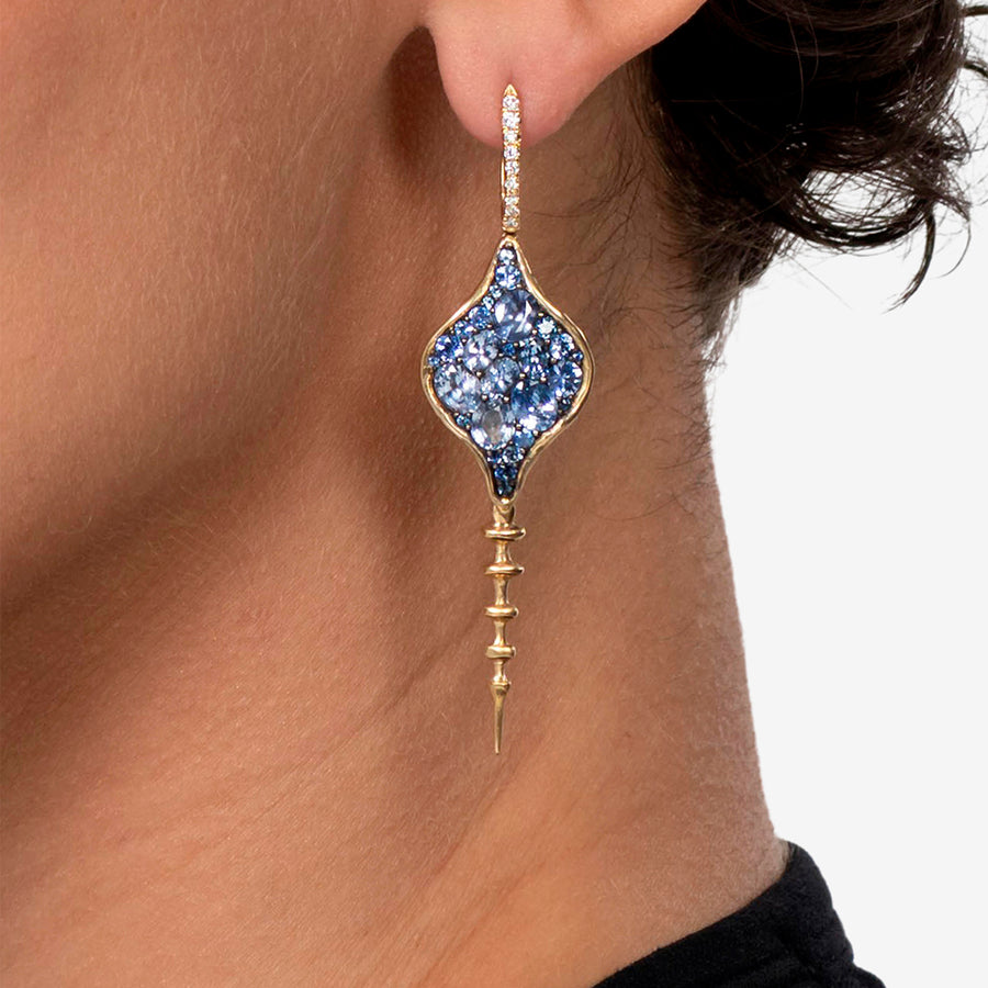 VRAM Chrona Earrings - Diamond and Blue Sapphire on model