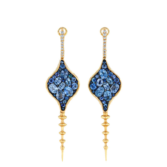 Chrona Earrings - Diamond and Blue Sapphire - Main Img
