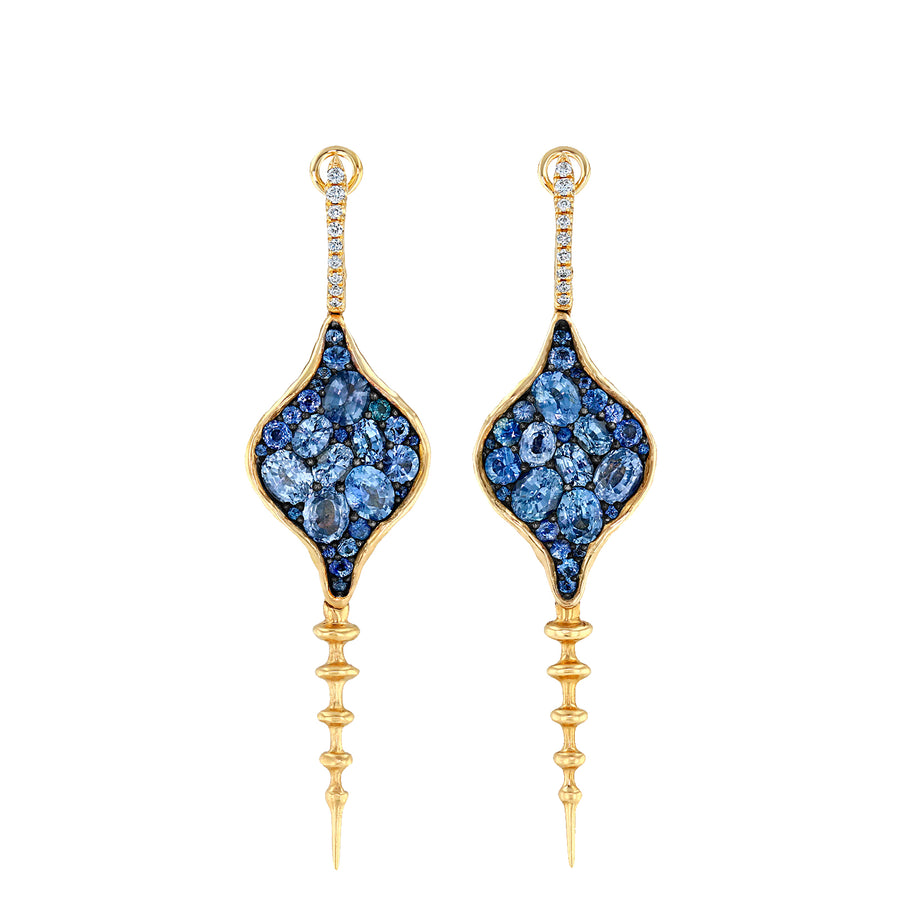 VRAM Chrona Earrings - Diamond and Blue Sapphire front view