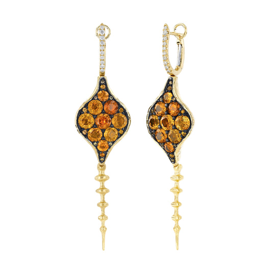 DiaChrona Earrings - Diamond and Orange Sapphire - Main Img