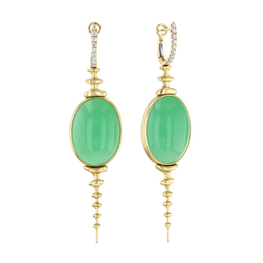 Chrona Totem Earrings - Diamond and Cabochon Chrysoprase - Main Img