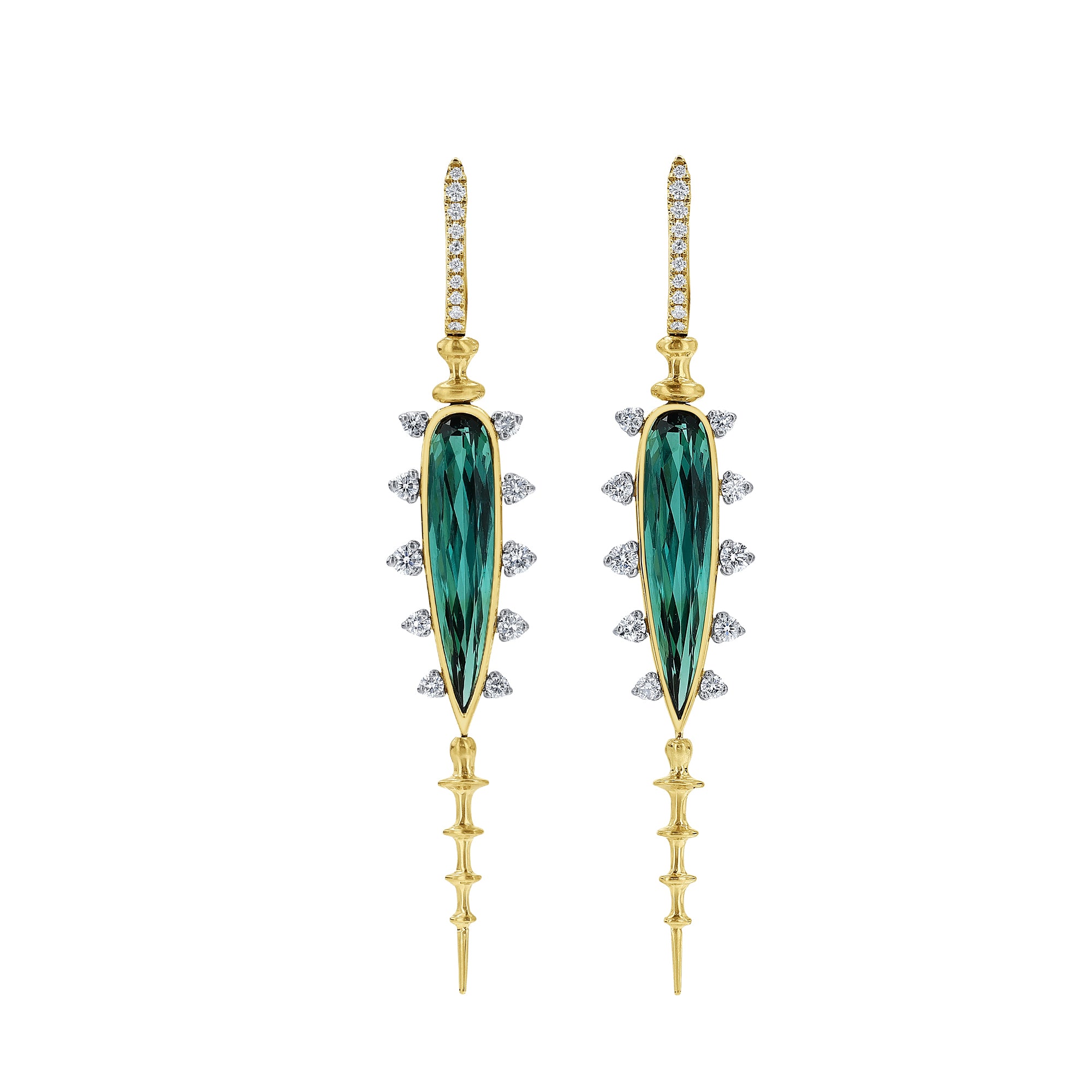 Green Tourmaline and Diamond Chrona Totem Earrings