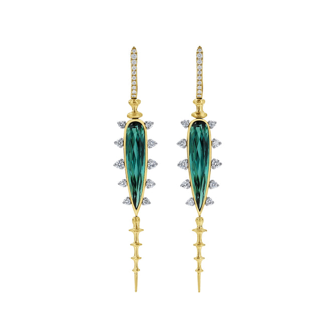 Green Tourmaline and Diamond Chrona Totem Earrings