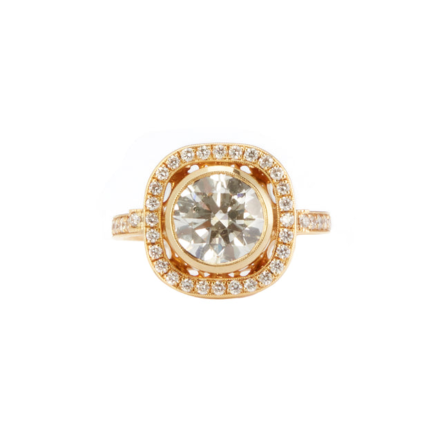 VRAM Round and Bezel Cut Laurel II Ring, front view