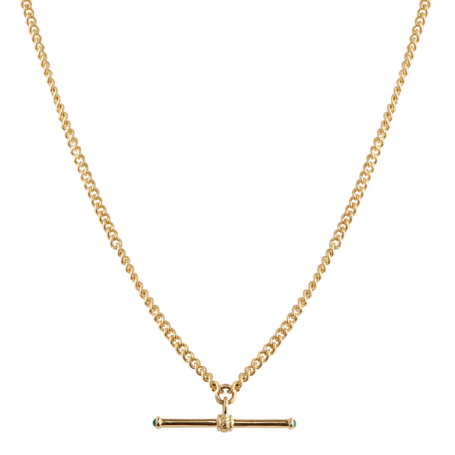 Diamond and Emerald Tiny T Bar Necklace