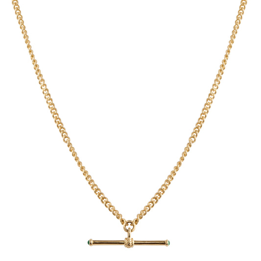 Diamond and Emerald Tiny T Bar Necklace - Main Img
