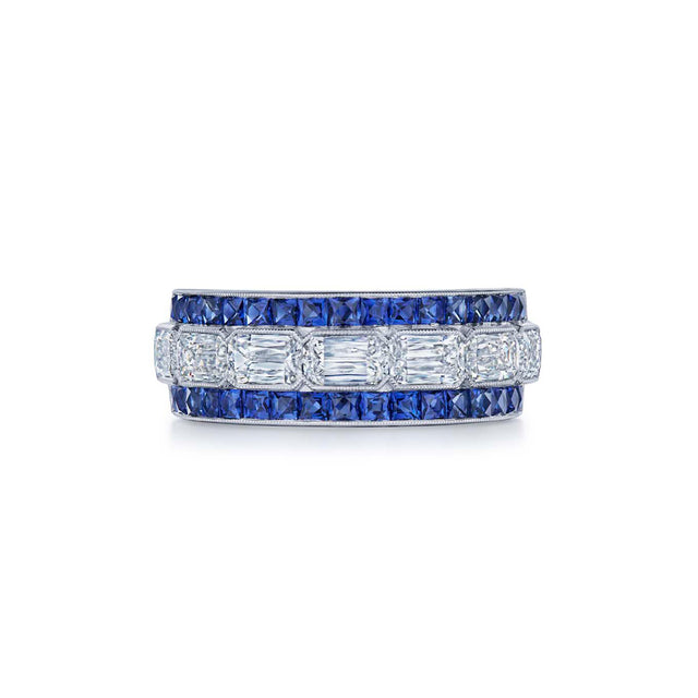 Diamond and Sapphire Ashoka East West Partway Band Ring