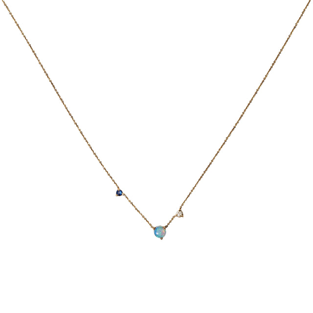 Opal, Sapphire, and Diamond Three Step Necklace