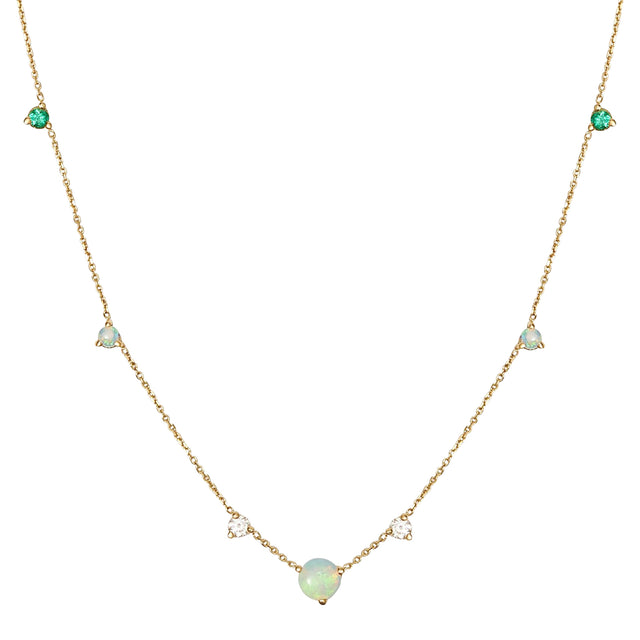 Opal, Diamond, Sapphire and Emerald Linear Chain Necklace