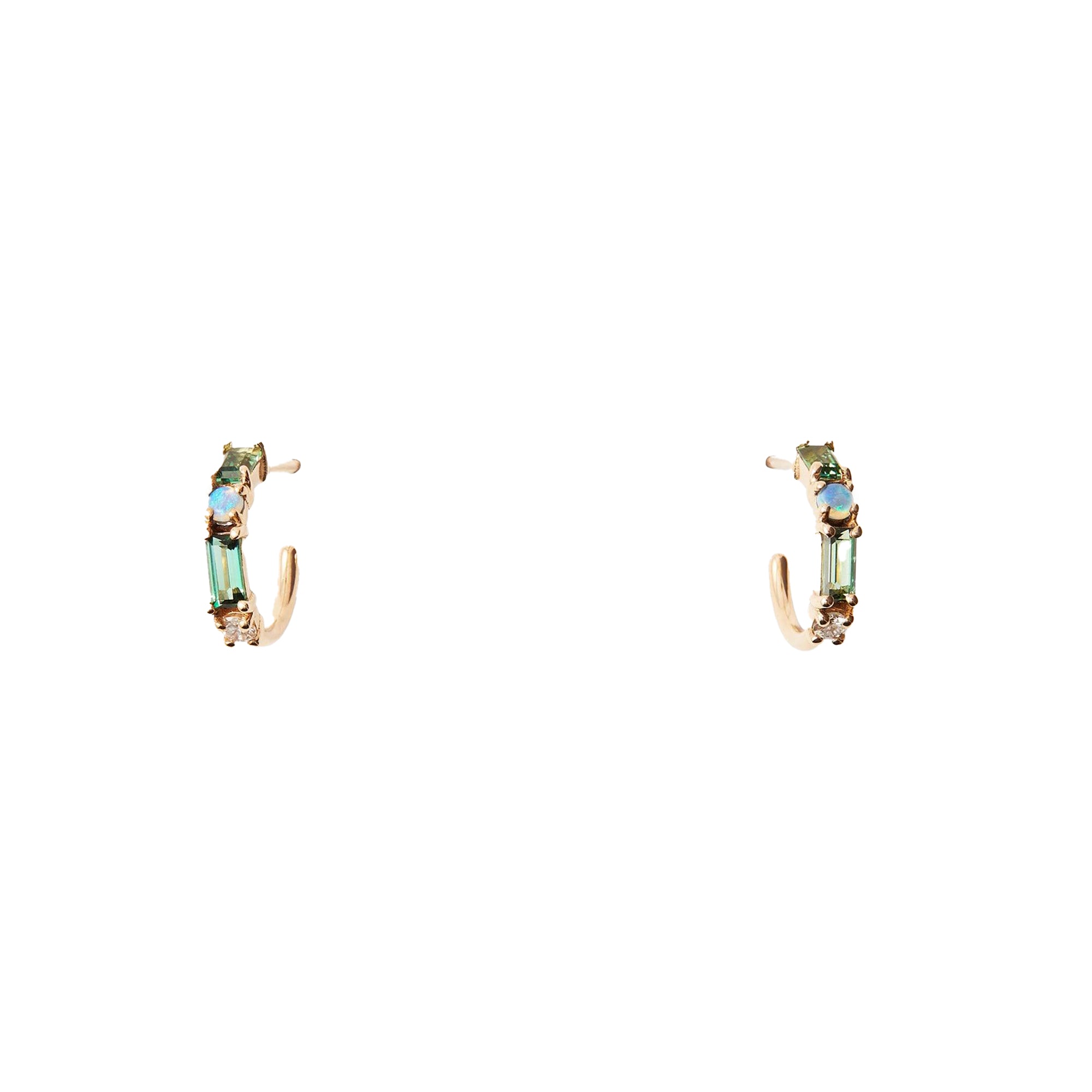 Tourmaline and Opal Pillar Hoop Earrings