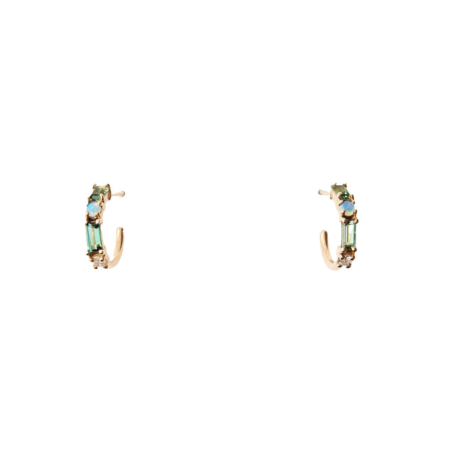 Tourmaline and Opal Pillar Hoop Earrings