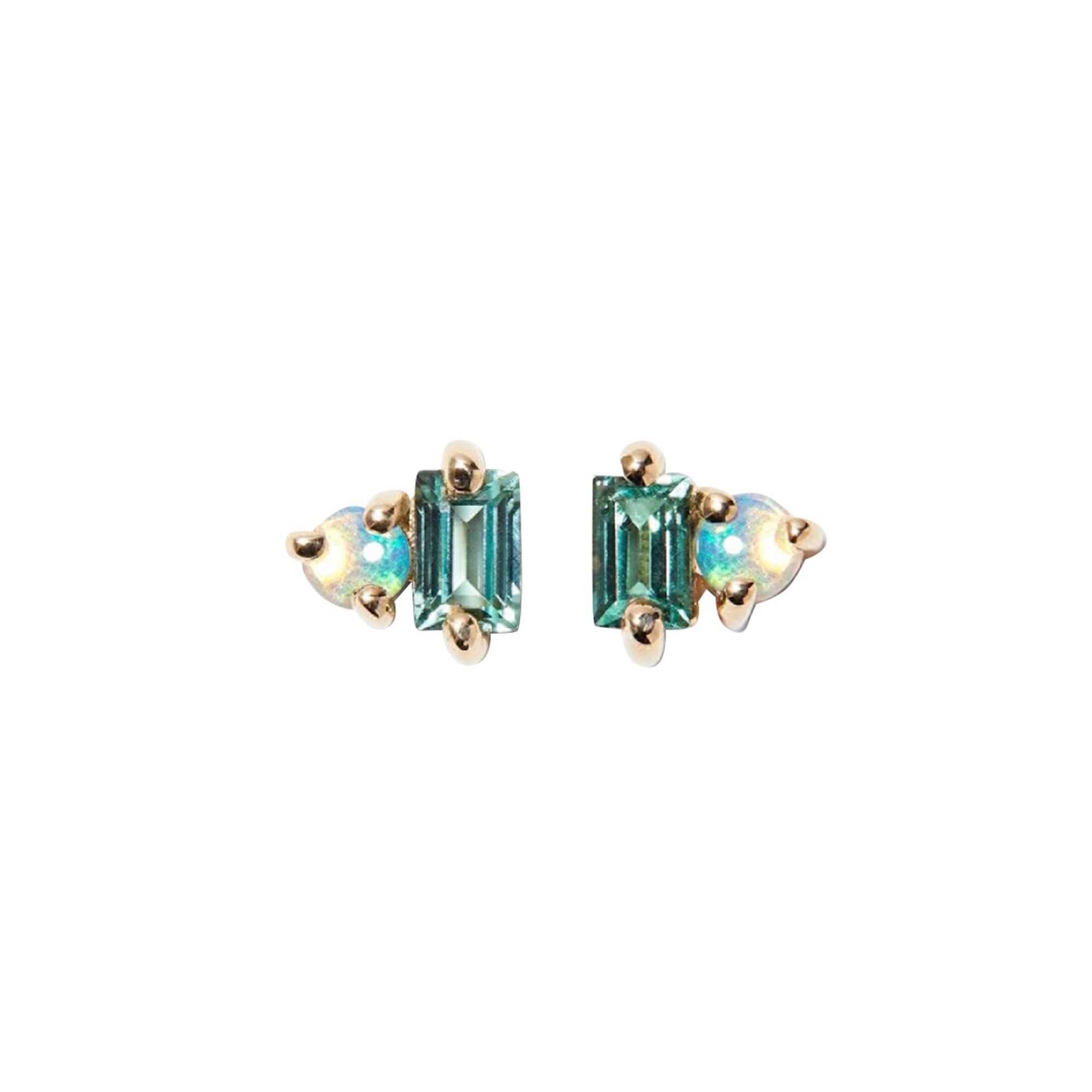 Baguette Tourmaline, Opal, and Diamond Column Studs