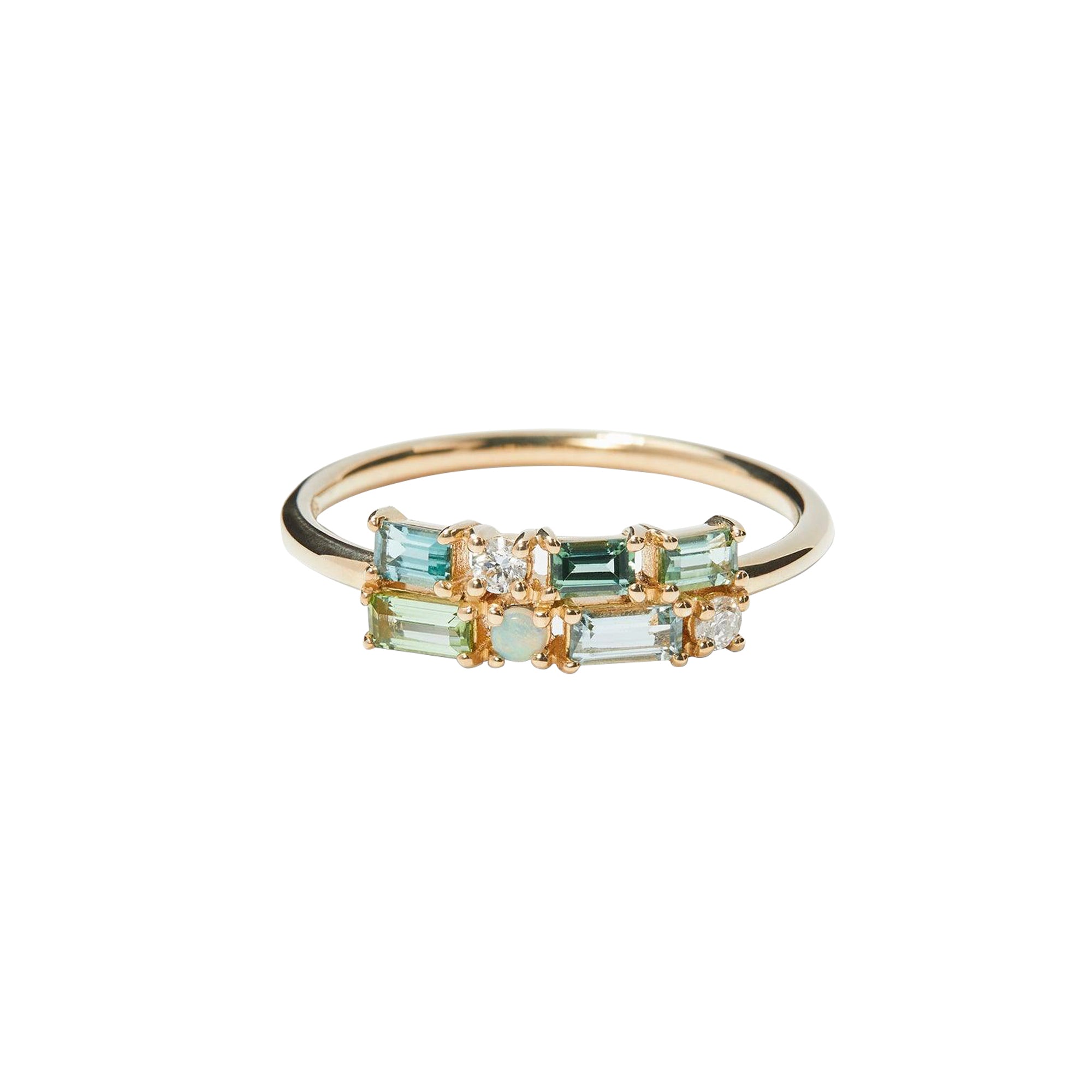 Diamond, Seafoam Tourmaline, and Opal Brickwork Ring
