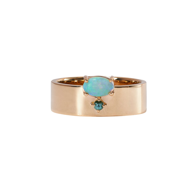 Oval Opal and Round Teal Tourmaline Bricolage Ring