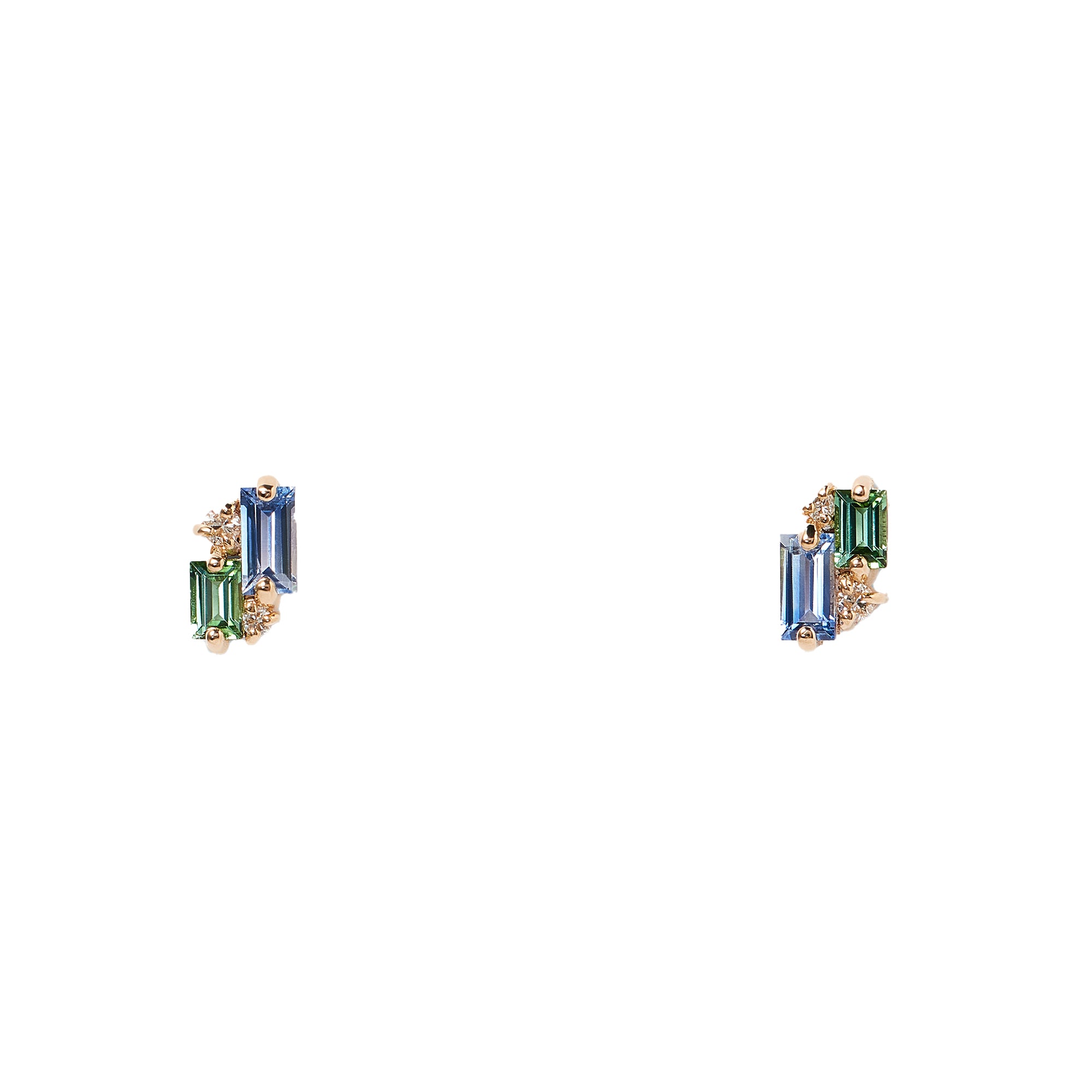 Bevy Earrings with Light Blue Sapphire, Green Tourmaline & Diamond 14K YG