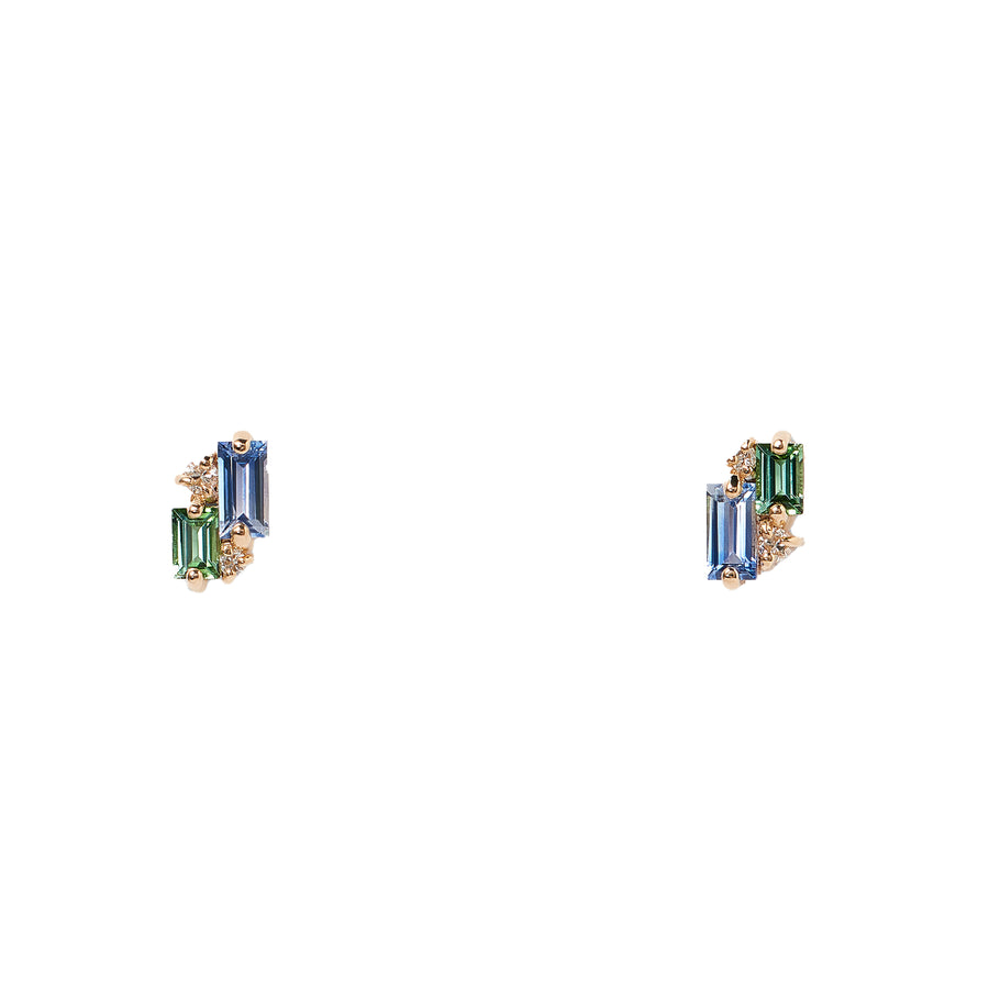 Bevy Earrings with Light Blue Sapphire, Green Tourmaline & Diamond 14K YG