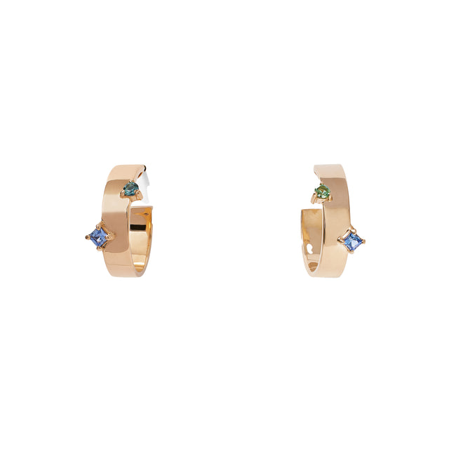 Light Blue Sapphire and Green Tourmaline Bove Hoop Earrings