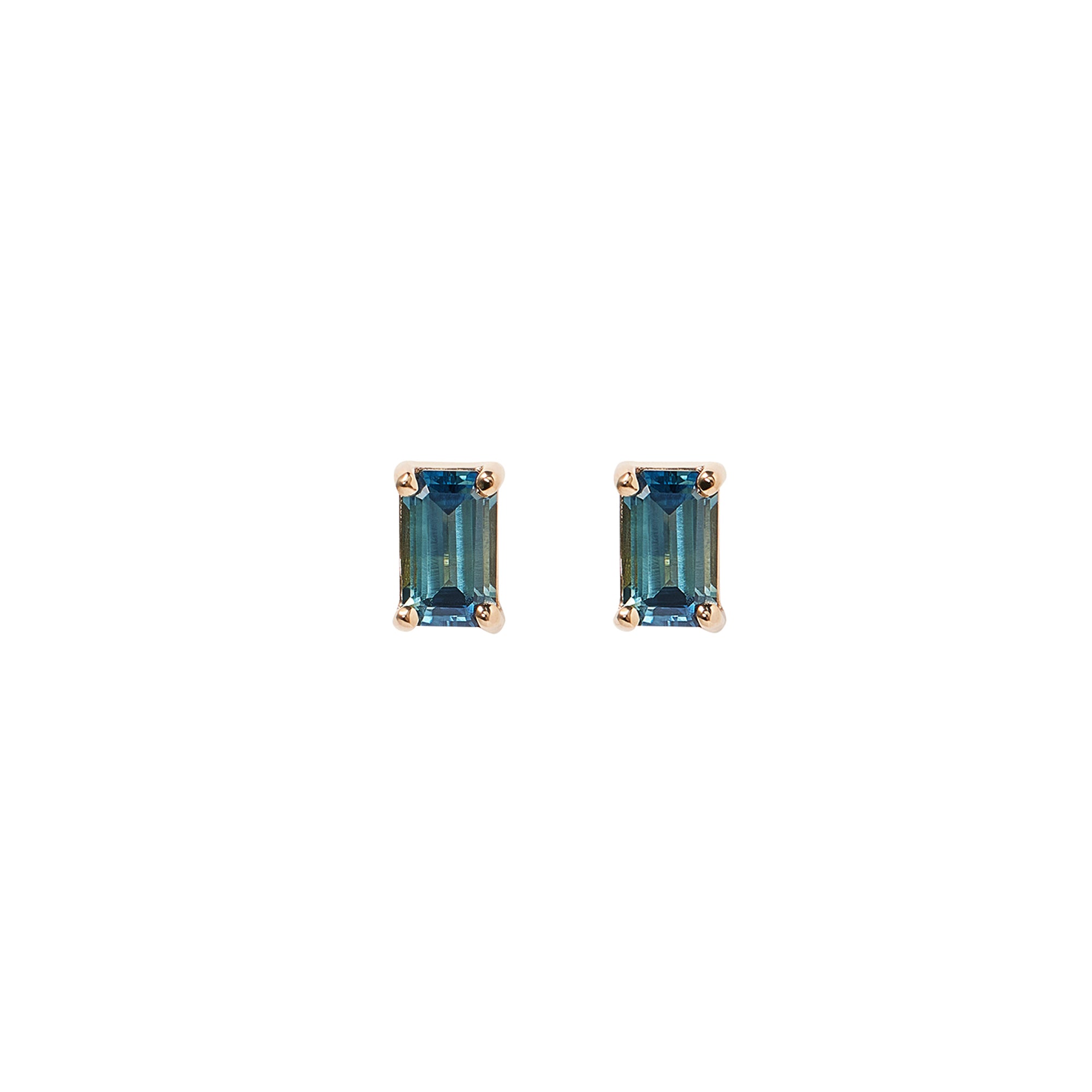 Large Emerald Cut Teal Blue Sapphire Stud Earrings