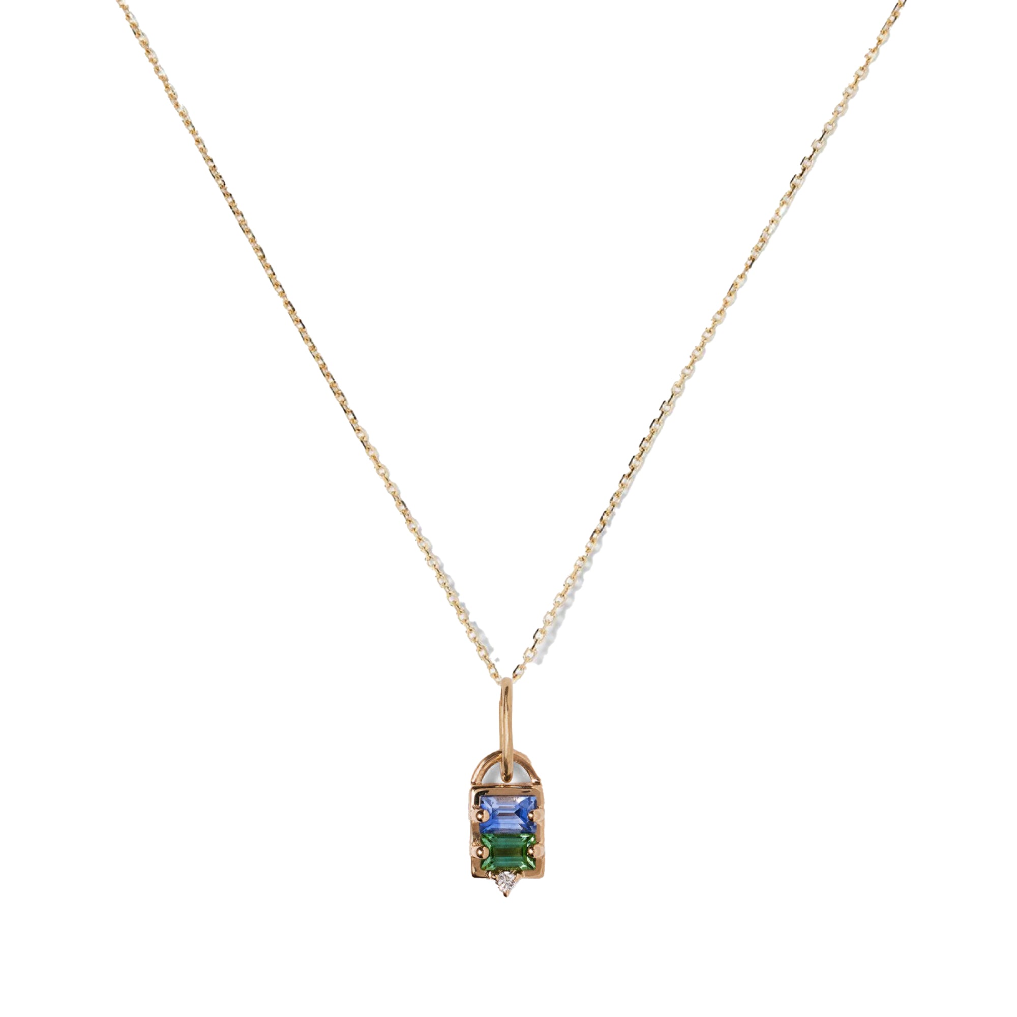 Emerald Cut Light Blue Sapphire Tempo No.9 Charm Necklace