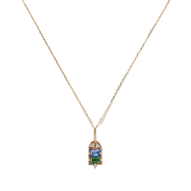 Emerald Cut Light Blue Sapphire Tempo No.9 Charm Necklace