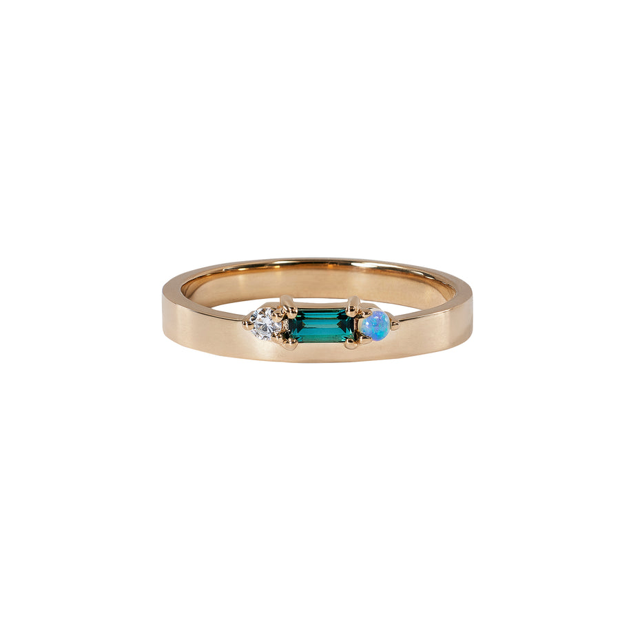 Baguette Green Tourmaline and Round Diamond Bricolage Ring