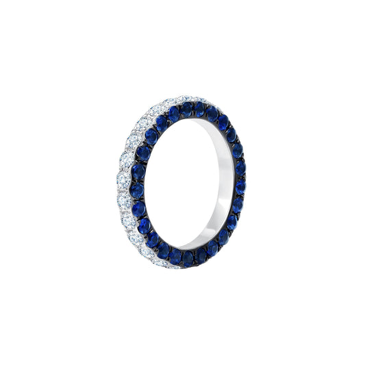 Blue Sapphire & Diamond 3 Sided Band Ring