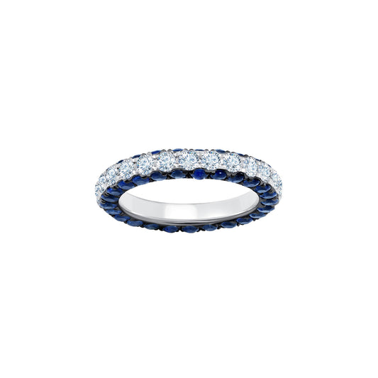 Blue Sapphire & Diamond 3 Sided Band Ring - Main Img