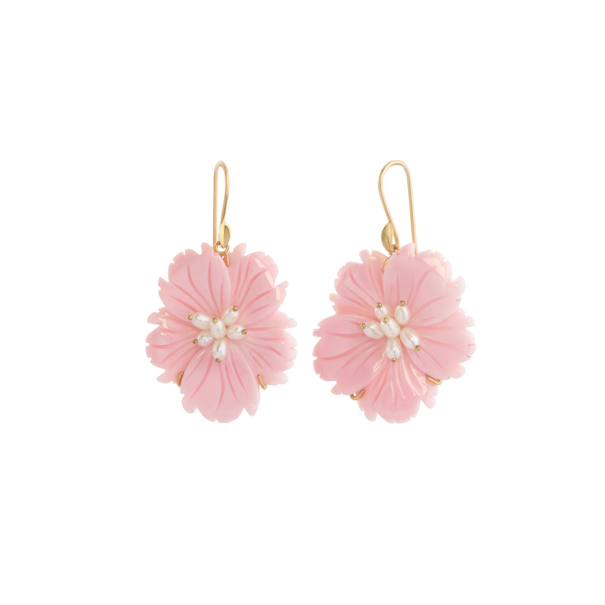 Pink Conch Wild Rose Blossom Earrings