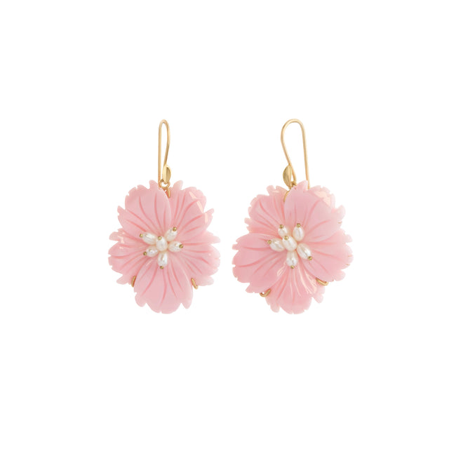 Pink Conch Wild Rose Blossom Earrings