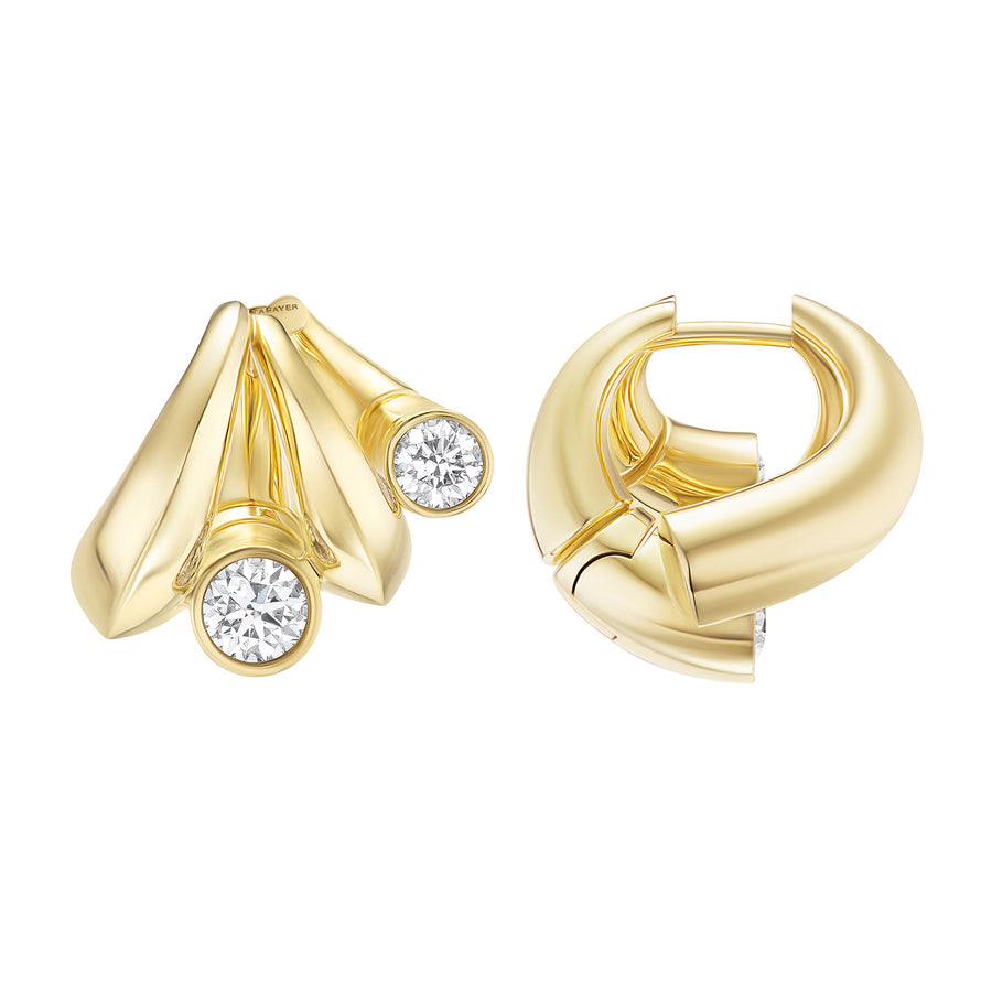 Tabayer Oera Earrings - Yellow Gold and Diamond - Earrings - Broken English Jewelry front and side view
