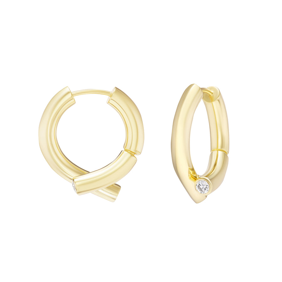 Tabayer Thin Mini Diamond Oera Earrings - Earrings - Broken English Jewelry, front and side view