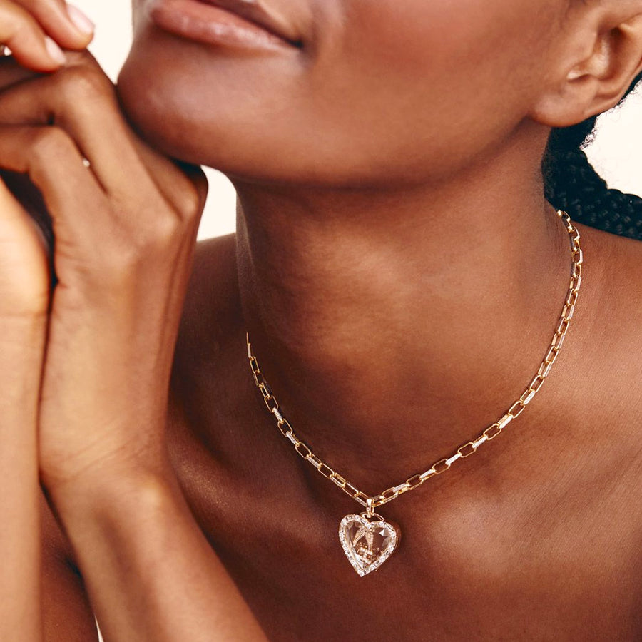 Loquet Baguette Diamond Amour Locket - Charms & Pendants - Broken English Jewelry on model