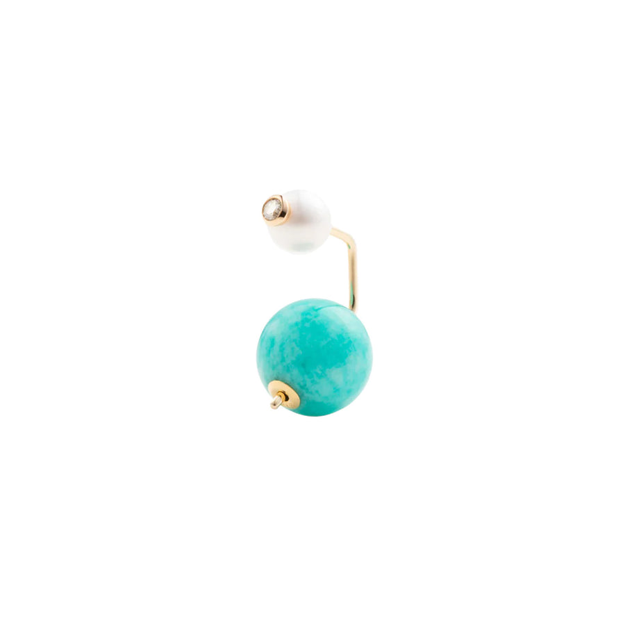 Hirotaka Bumble Bee Earring - Diamond and Pearl With Amazonite - Earrings - Broken English Jewelry front angled view