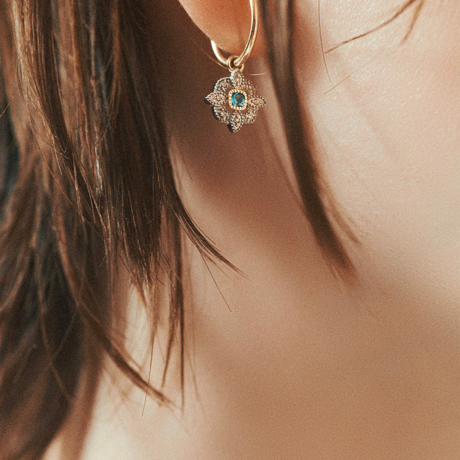 Pascale Monvoisin Bettina Earring - Diamond and Blue Topaz - Earrings - Broken English Jewelry on model