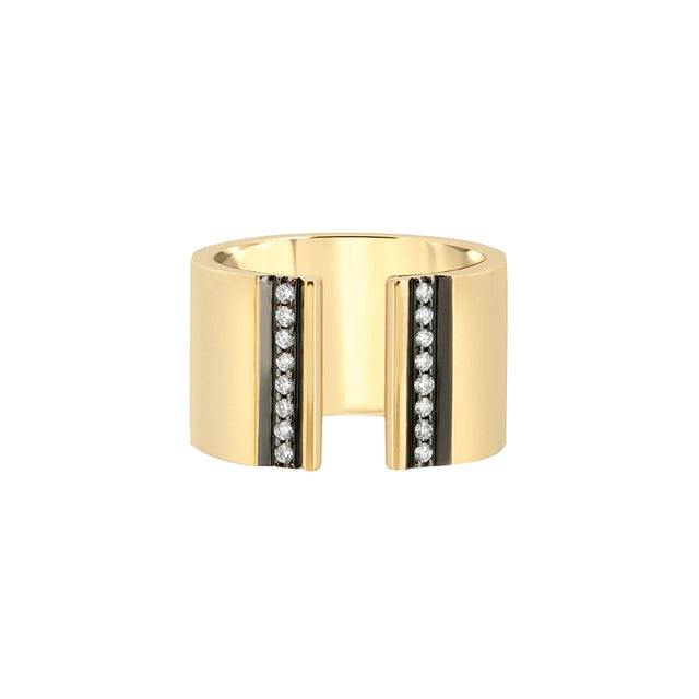 Nancy Newberg Open-Front Cigar Band with Diamond Stripes and Black Ruthenium Trim - Broken English Jewelry front view
