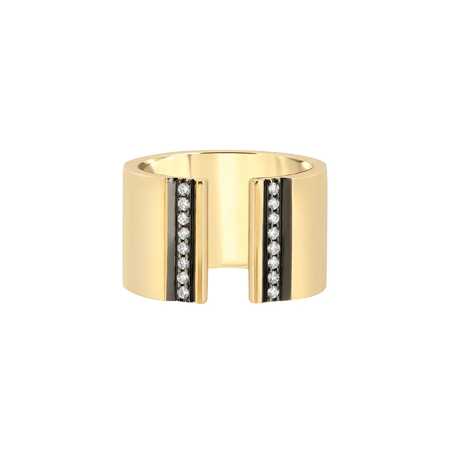 Nancy Newberg Open-Front Cigar Band with Diamond Stripes and Black Ruthenium Trim - Broken English Jewelry front view