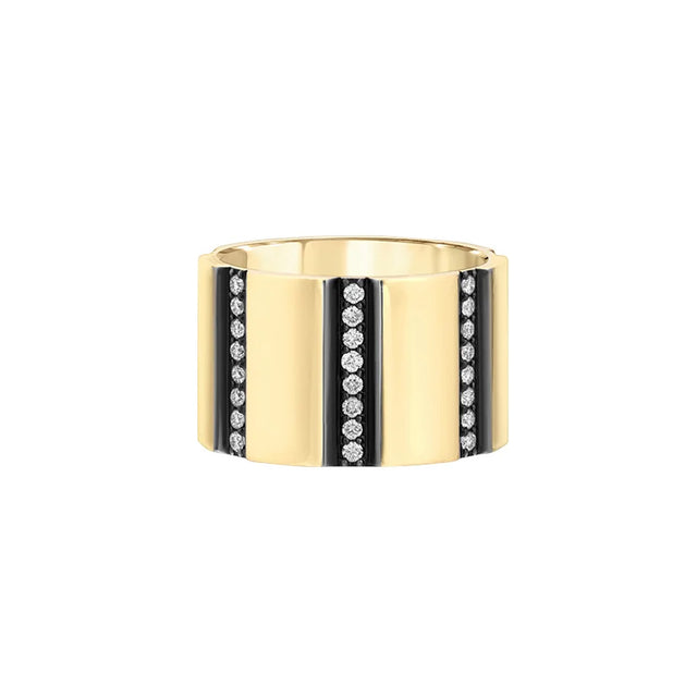 Nancy Newberg Diamond Striped Cigar Band with Ruthenium Black Trim - Rings - Broken English Jewelry front view