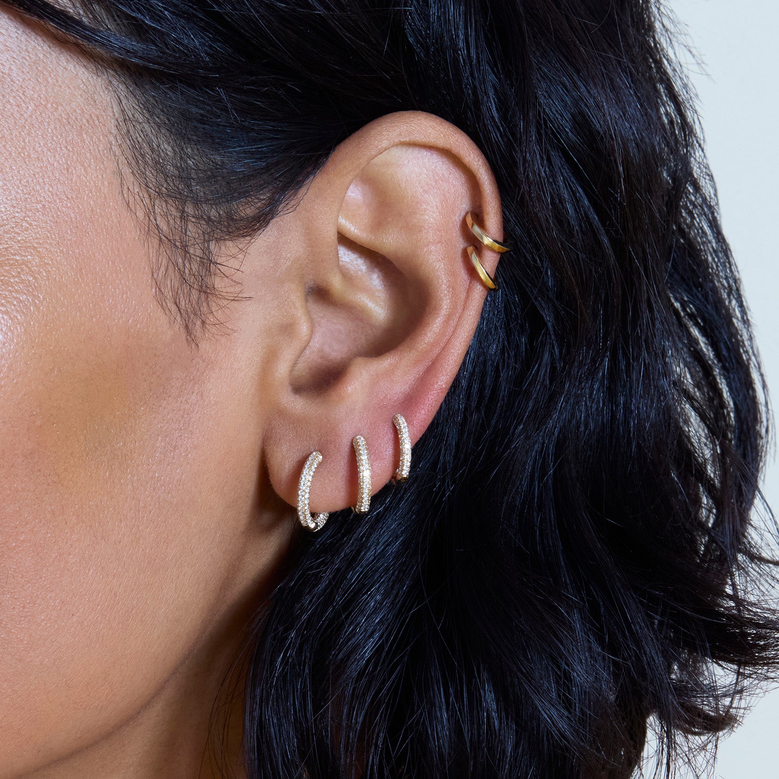 Trouver Solid Round Huggie 5mm - Yellow Gold - Earrings - Broken English Jewelry on model