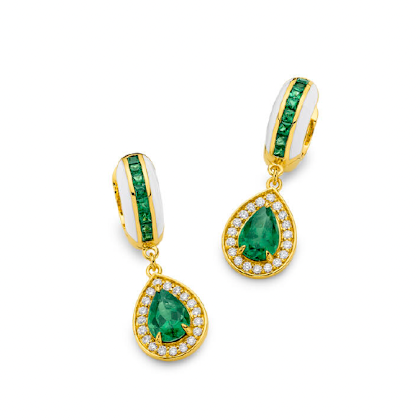 Tsavorite Pear Hoops - White Enamel