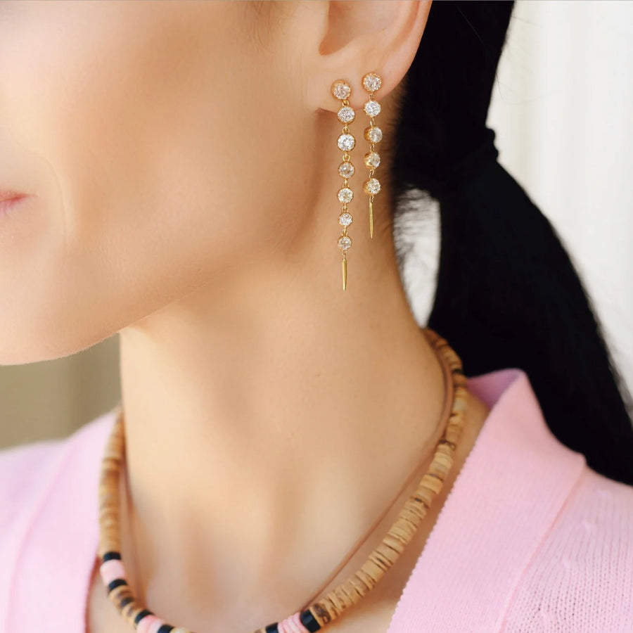 Jenna Blake Single Fringe Diamond Earrings - Earrings - Broken English Jewelry on model