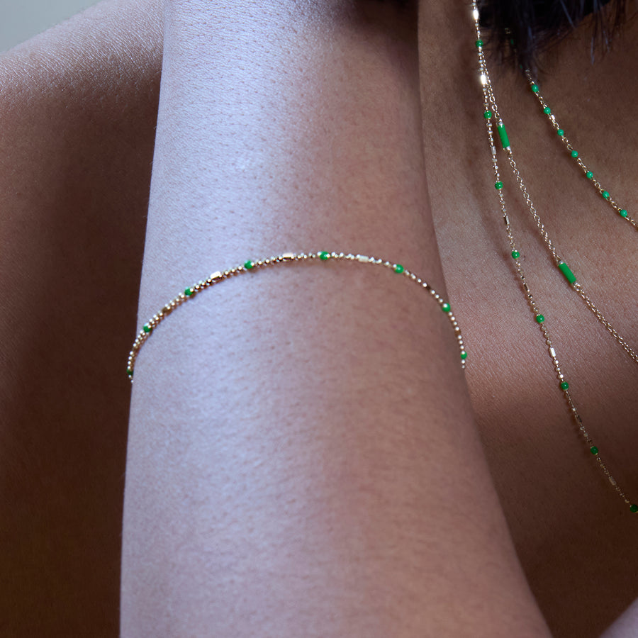 Trouver Kelly Green Dot Ball Chain Bracelet - Bracelets - Broken English Jewelry on model