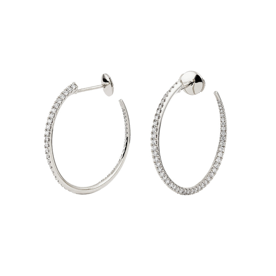 Engelbert  30mm Twisted Creole Diamond Earrings - White Gold - Earrings - Broken English Jewelry, angled view