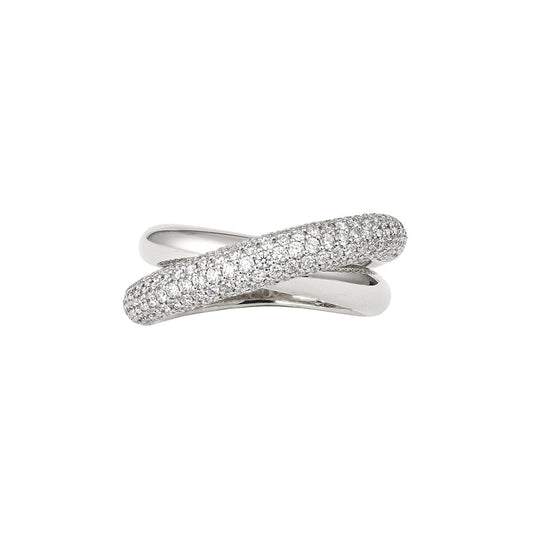 Half Pave Diamond Medium Infinity Loop Ring - White Gold - Main Img