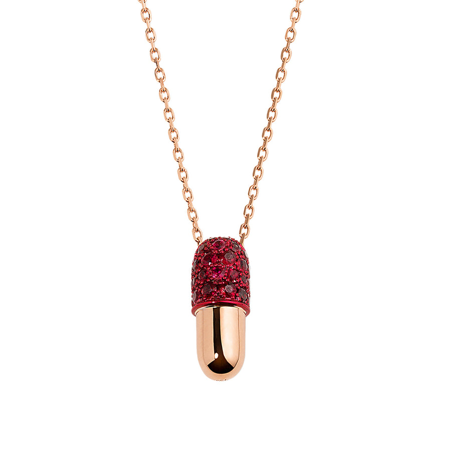 Elior Large Ruby Pill Pendant Necklace - Necklaces - Broken English Jewelry front view